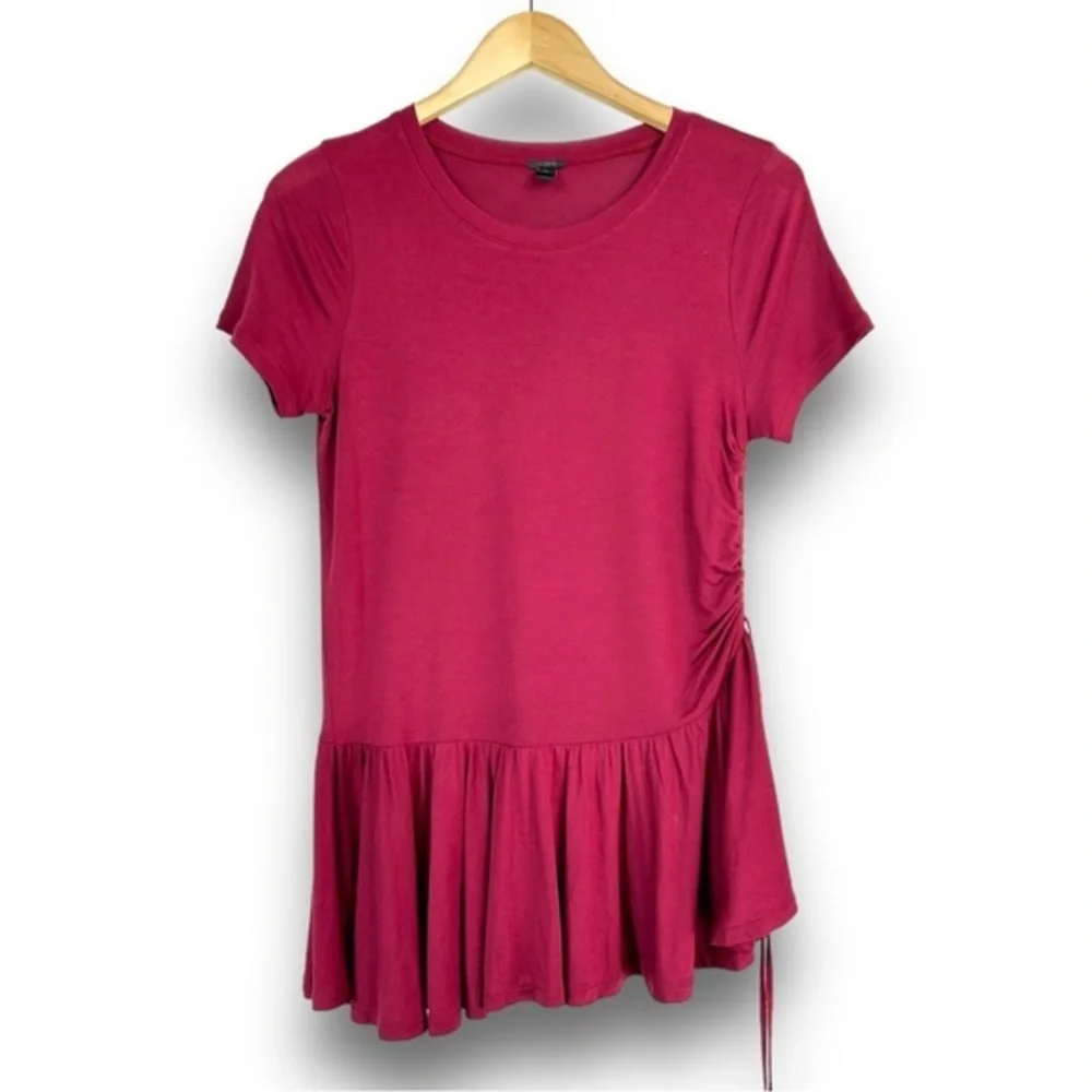 4/$20 J.Crew XS Lyocell Burgundy Tunic Top Side Ruched Drawstring Peplum Hem